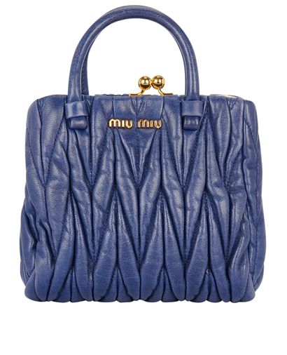 Miu Miu Mini Matelasse Top Handle, &pound;350, Handbags, Blue, Leather, Front view
